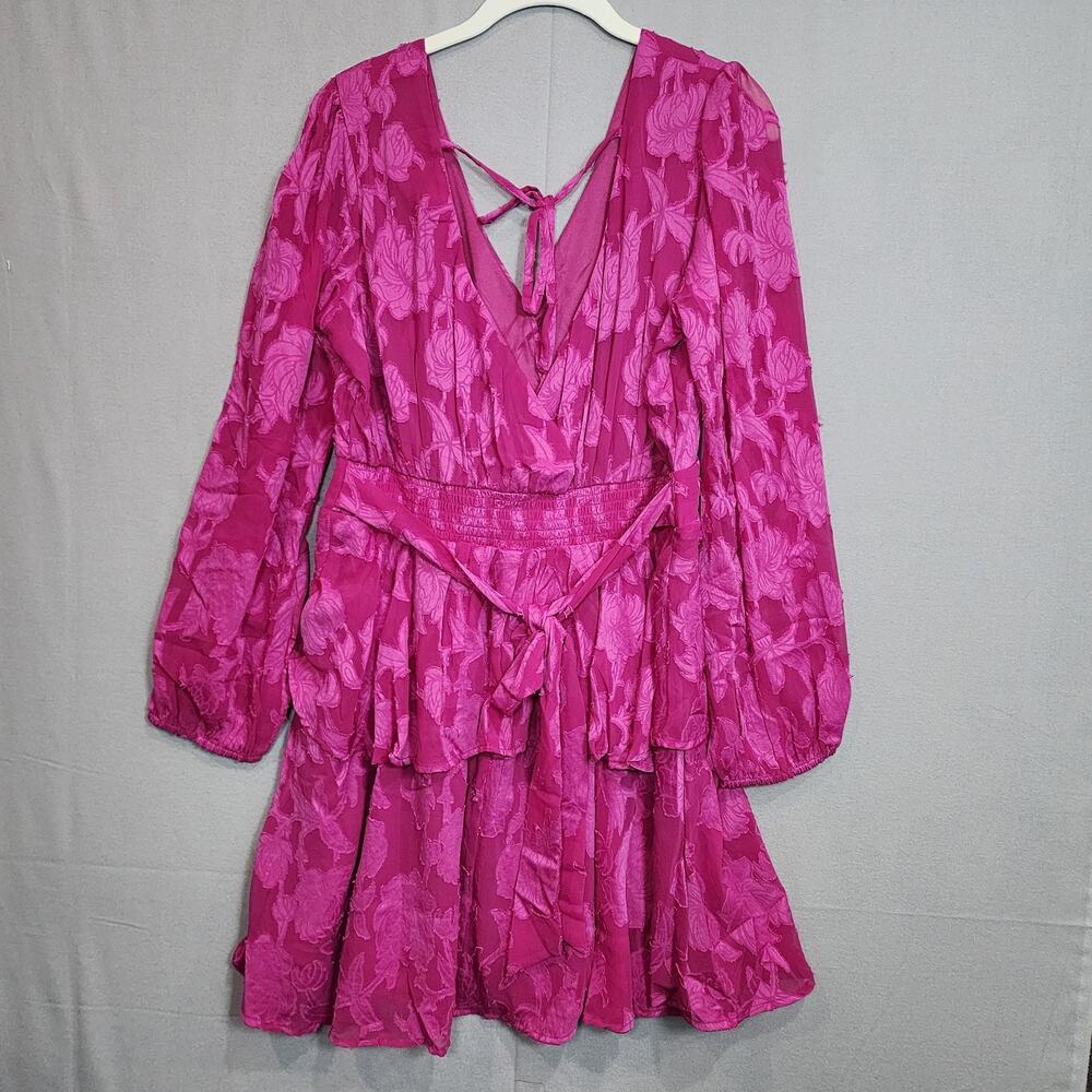 Band of the Free Women's Size Large Floral Mini Dress Fuschia Tie Back NWT - Picture 4 of 9